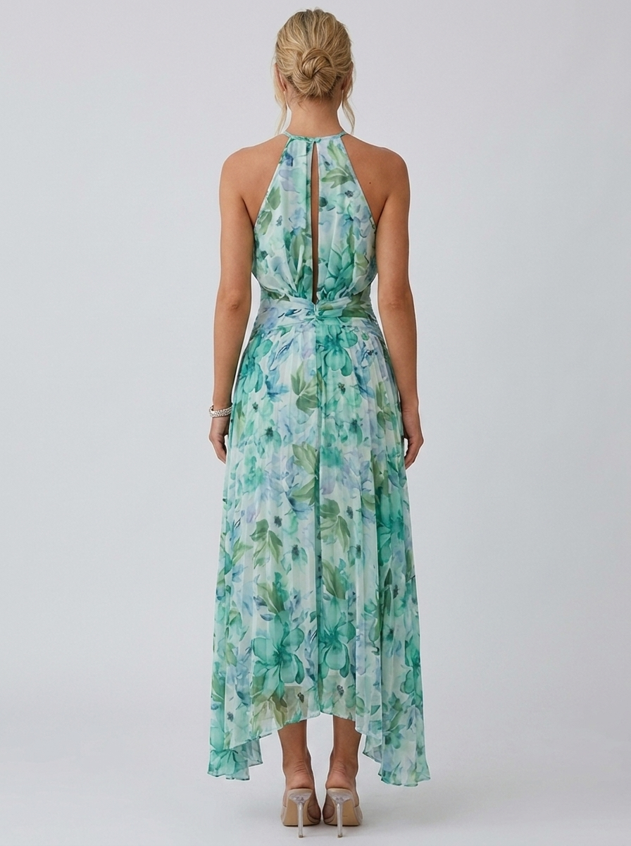 Women’s women's pleated floral midi dress halter