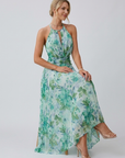 Women’s women's pleated floral midi dress halter