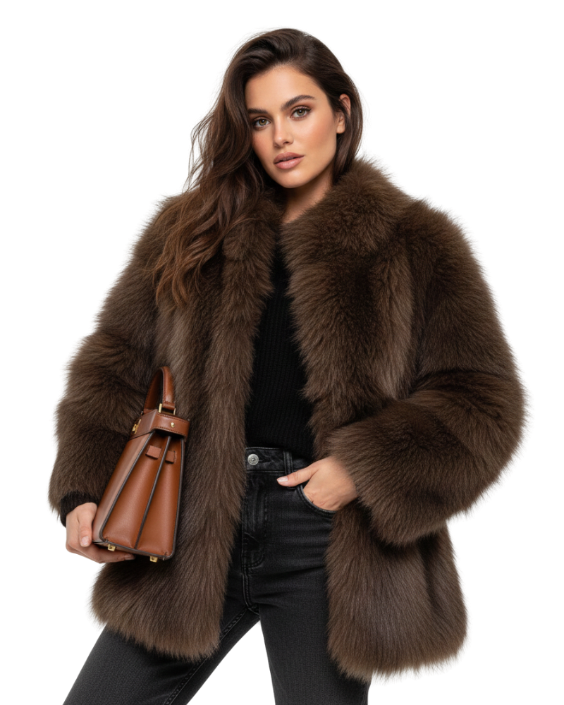 Women's faux fur coat soft warm relaxed fit in beige