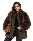 Women's faux fur coat soft warm relaxed fit in beige
