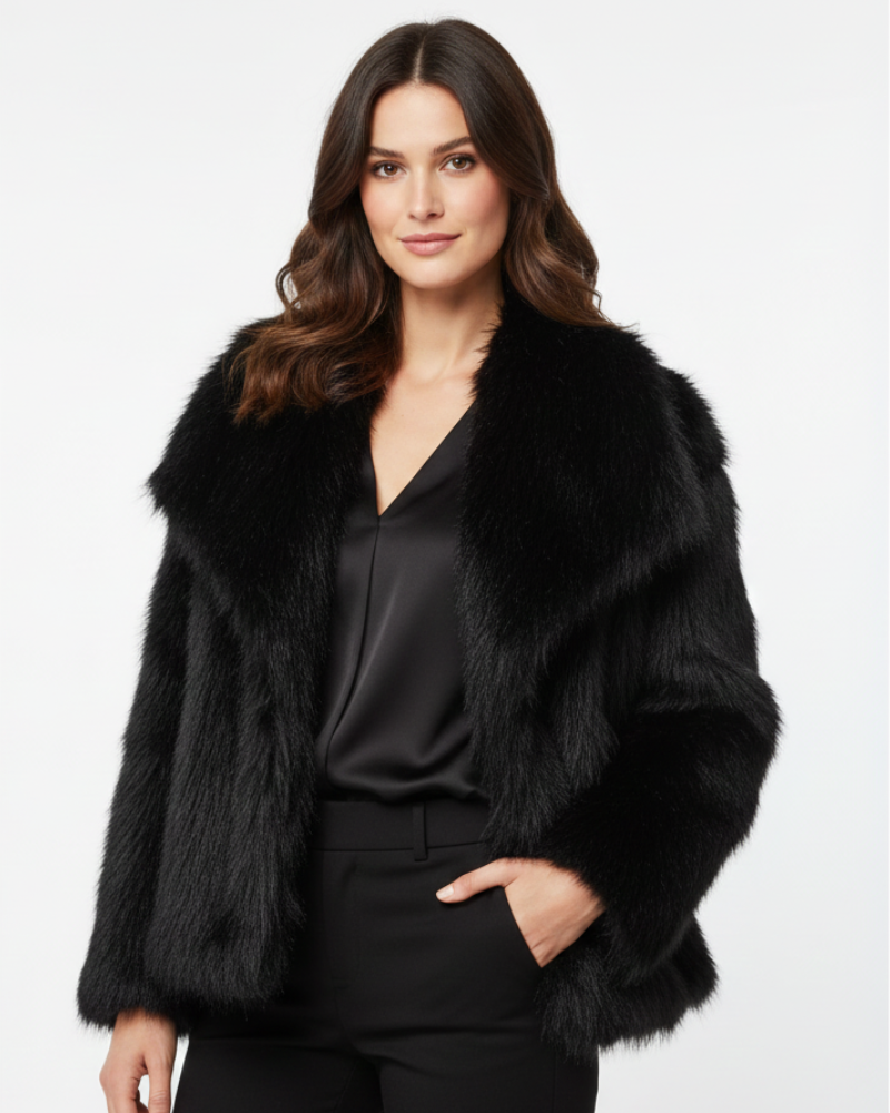 Women's faux fur coat soft warm relaxed fit in beige