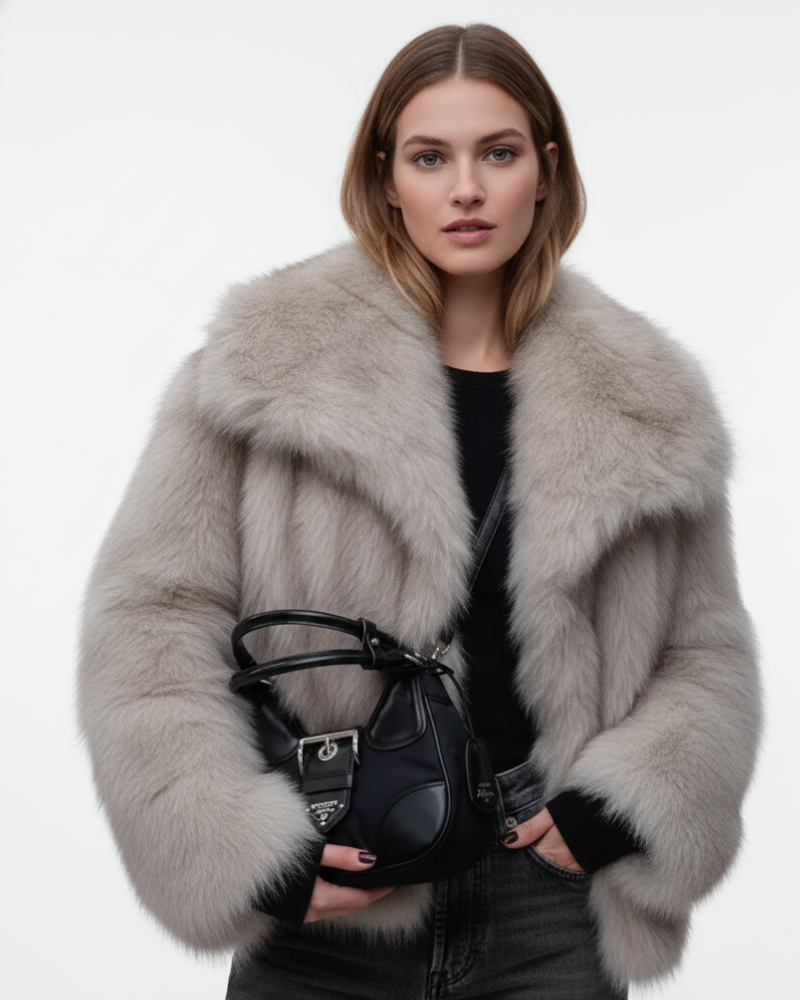 Women's faux fur coat soft warm relaxed fit in beige