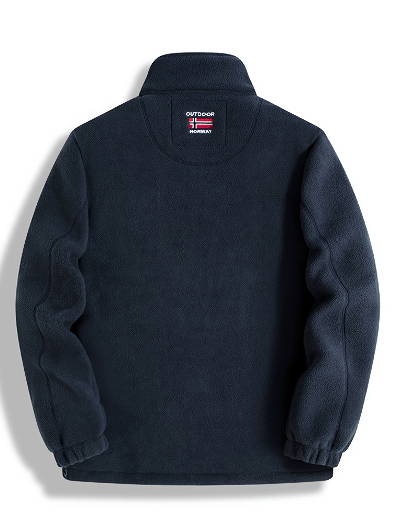 Men's navy outdoor fleece jacket with full zip and high collar
