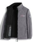 Men's navy outdoor fleece jacket with full zip and high collar