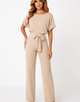 Jumpsuit With Tie Belt And Flattering Silhouette For Casual And Evening Wear 0