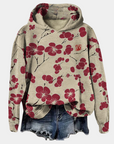 Women's blue floral print hoodie relaxed cotton blend relaxed fit pullover