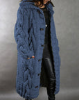 Women's blue longline cable knit coat