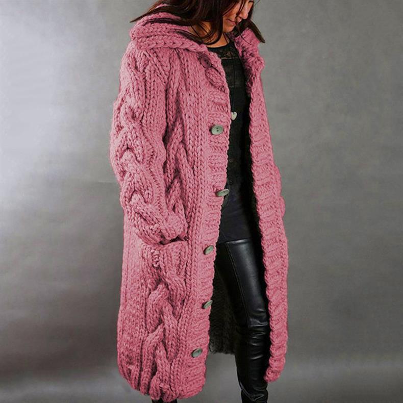 Women's blue longline cable knit coat