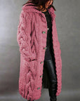 Women's blue longline cable knit coat