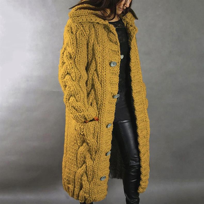 Women's blue longline cable knit coat