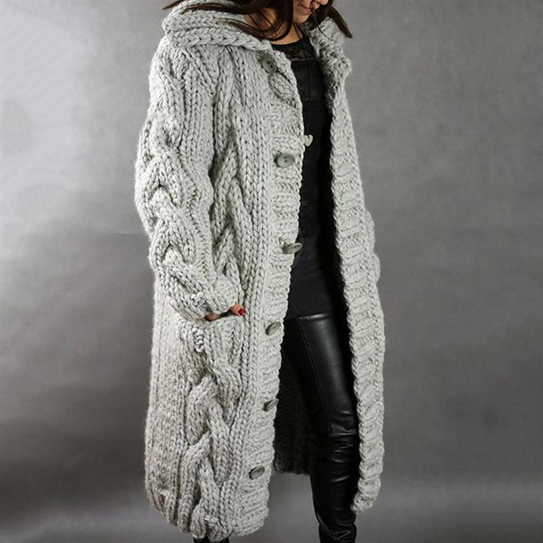 Women's blue longline cable knit coat