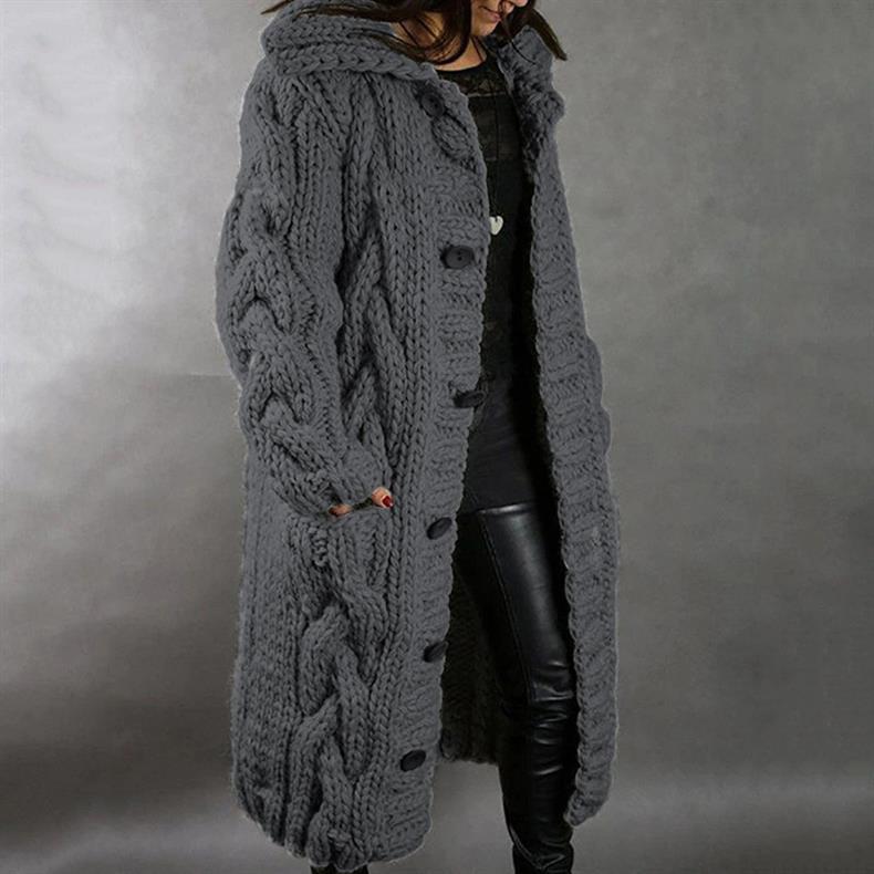 Women's blue longline cable knit coat