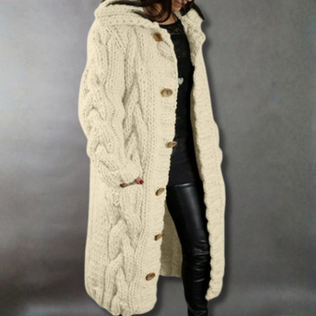 Women's blue longline cable knit coat