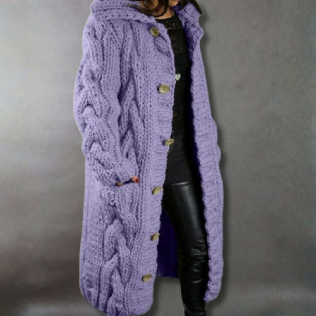 Women's blue longline cable knit coat