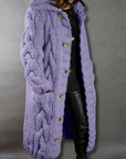 Women's blue longline cable knit coat