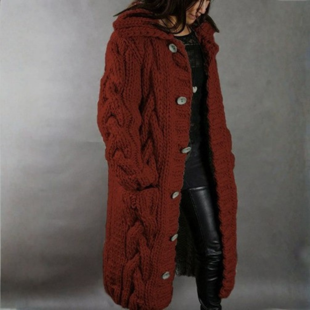 Women's blue longline cable knit coat