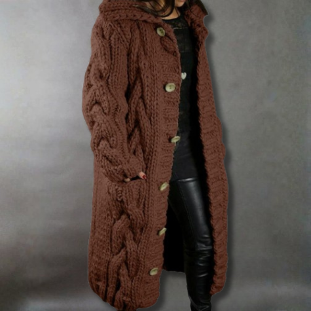 Women's blue longline cable knit coat