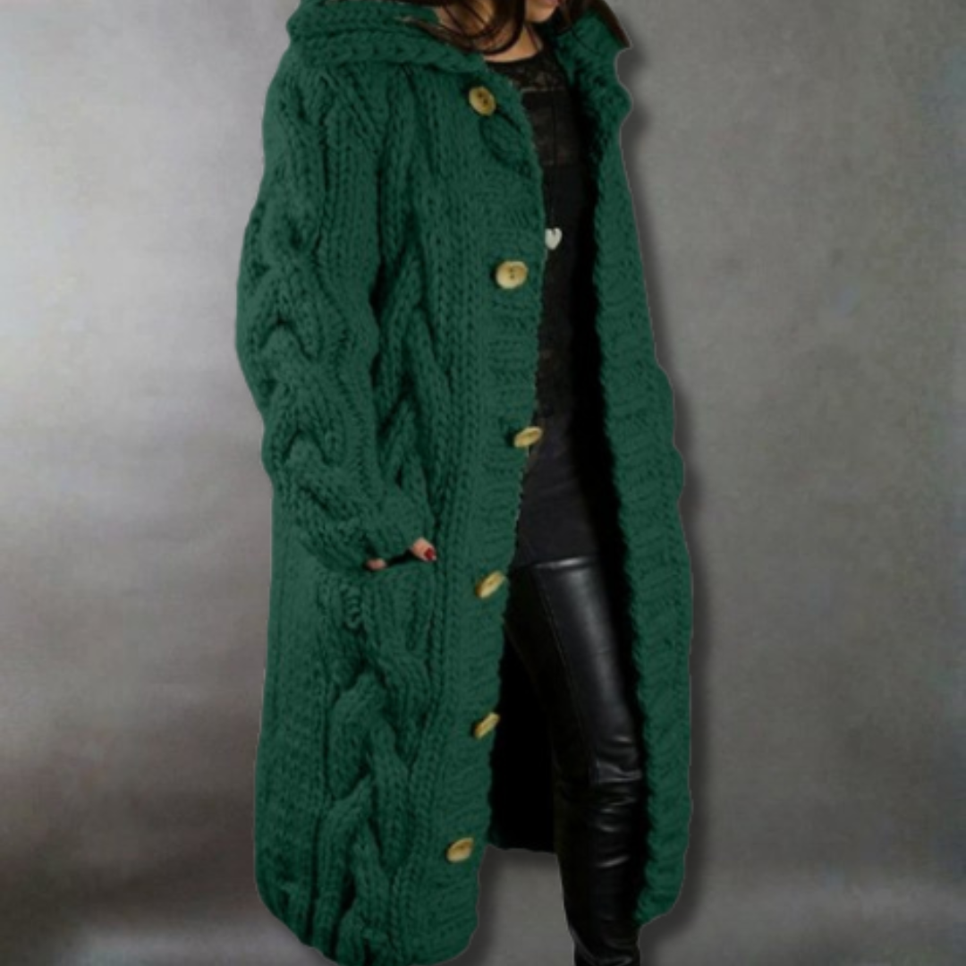 Women's blue longline cable knit coat