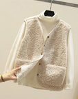 Women's sherpa vest sleeveless fleece warm casual in beige