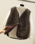 Women's sherpa vest sleeveless fleece warm casual in beige