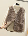 Women's sherpa vest sleeveless fleece warm casual in beige