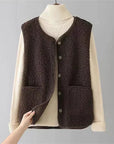 Women's sherpa vest sleeveless fleece warm casual in beige
