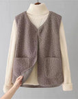Women's sherpa vest sleeveless fleece warm casual in beige