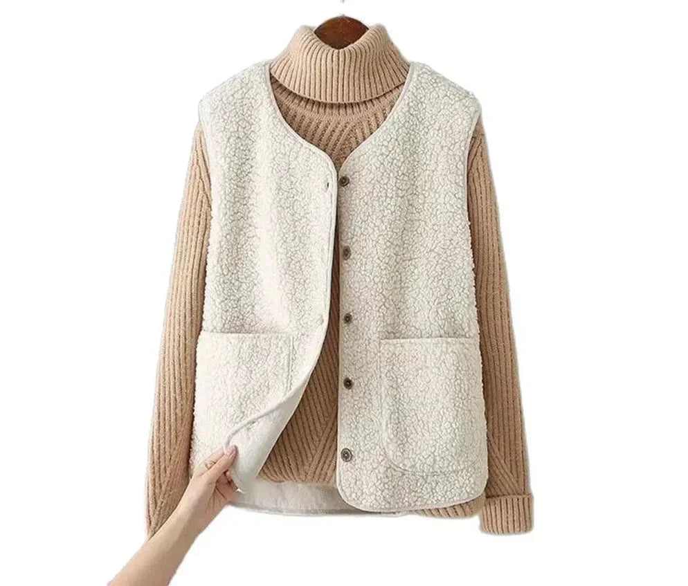 Women's sherpa vest sleeveless fleece warm casual in beige