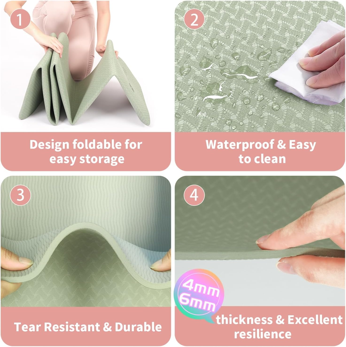 Komfortabler Faltbarer Yoga Mat für Unisex Tragbar Eco-Friendly 6mm Dicke 3