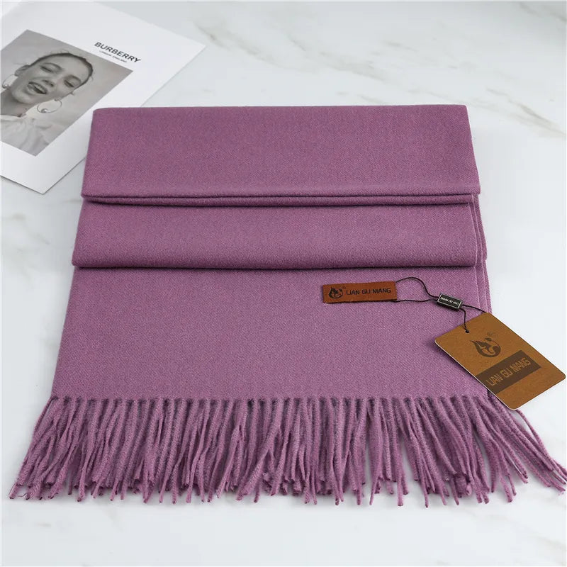 Women's purple cashmere scarf with tassel trim