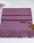 Women's purple cashmere scarf with tassel trim
