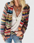 Women's red colourful open-knit relaxed cardigan