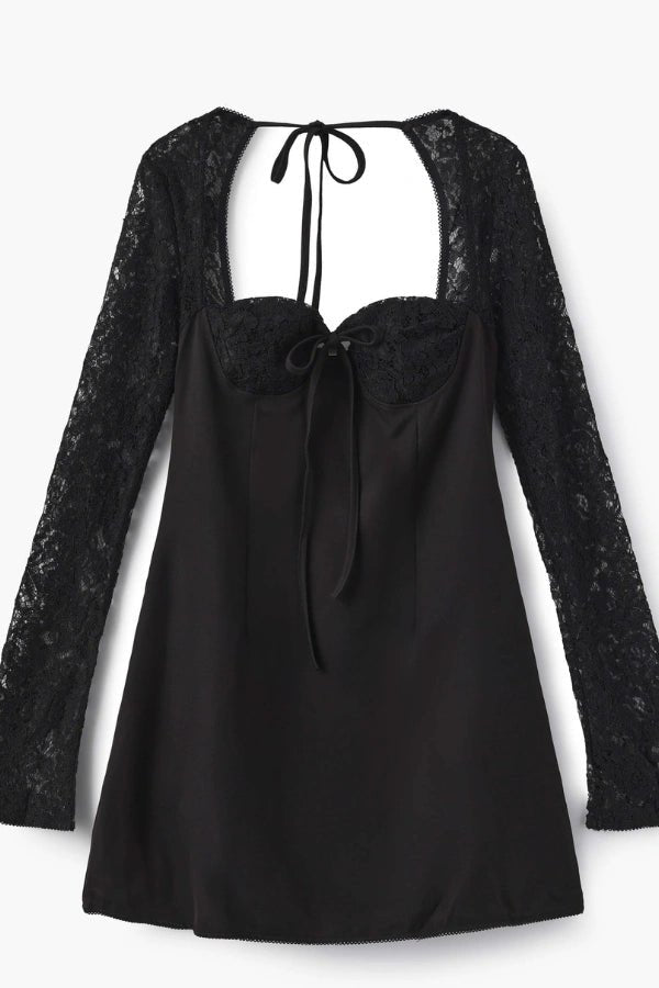 Lace Mini Dress With Cupped Bust And Flared Sleeves 1