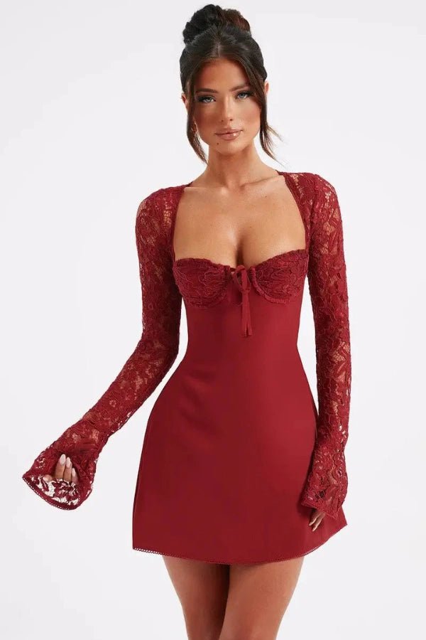 Lace Mini Dress With Cupped Bust And Flared Sleeves 10