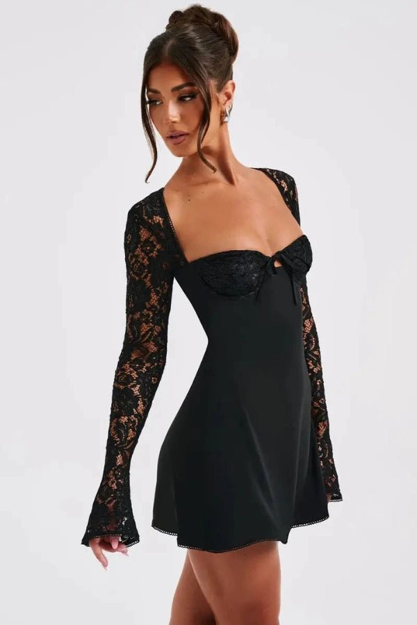 Lace Mini Dress With Cupped Bust And Flared Sleeves 2
