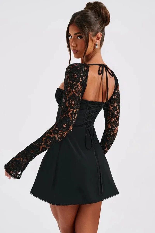 Lace Mini Dress With Cupped Bust And Flared Sleeves 3
