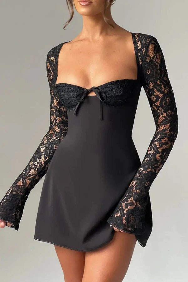 Lace Mini Dress With Cupped Bust And Flared Sleeves 5