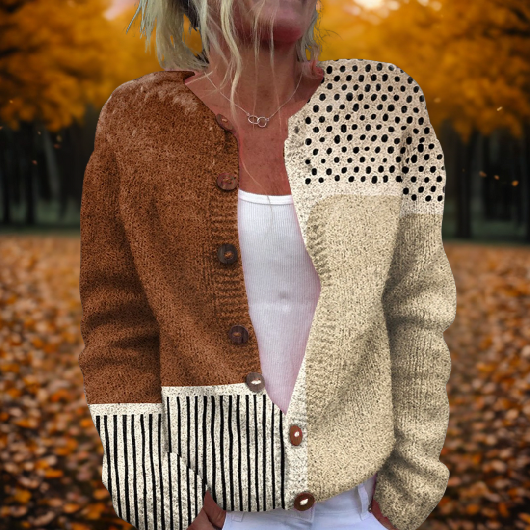 Women's multicolour polka dot knit cardigan open front