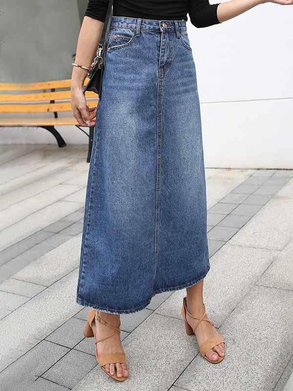 Lara | Long Denim Skirt High Waist With Pockets 0