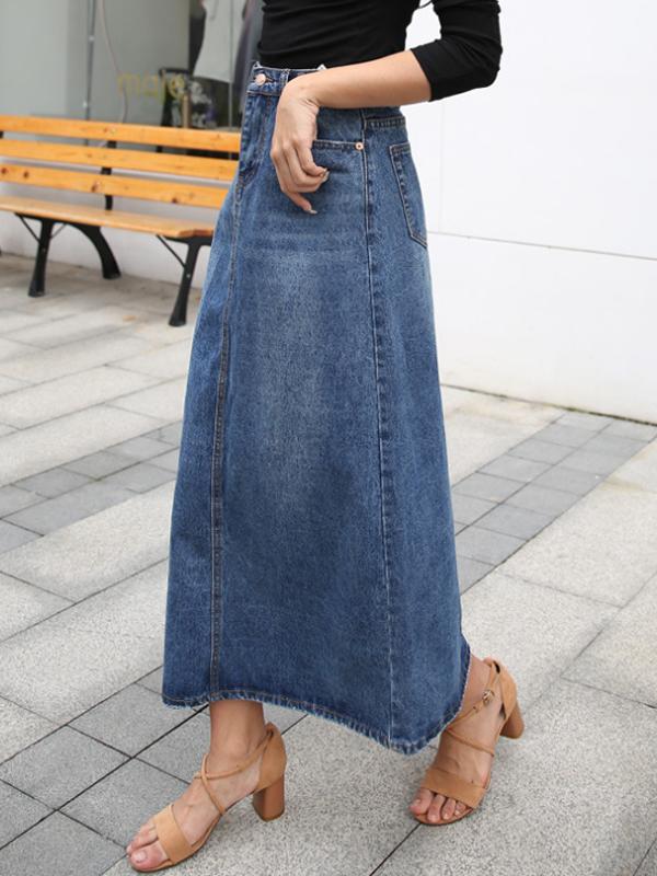 Lara | Long Denim Skirt High Waist With Pockets 1
