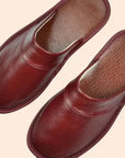 Men's burgundy faux leather slippers for indoor and outdoor