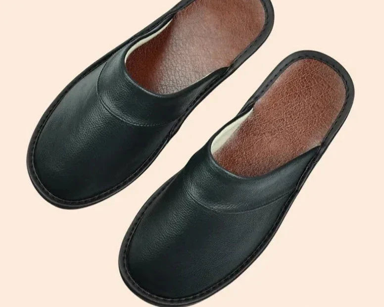 Men's burgundy faux leather slippers for indoor and outdoor