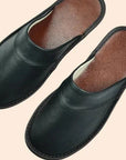 Men's burgundy faux leather slippers for indoor and outdoor