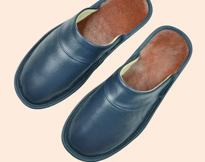 Men's burgundy faux leather slippers for indoor and outdoor