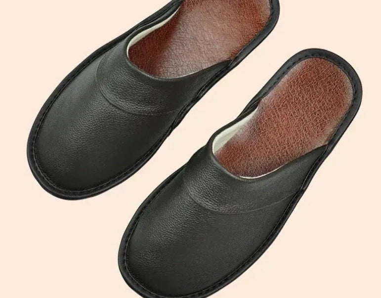 Men's burgundy faux leather slippers for indoor and outdoor