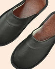 Men's burgundy faux leather slippers for indoor and outdoor