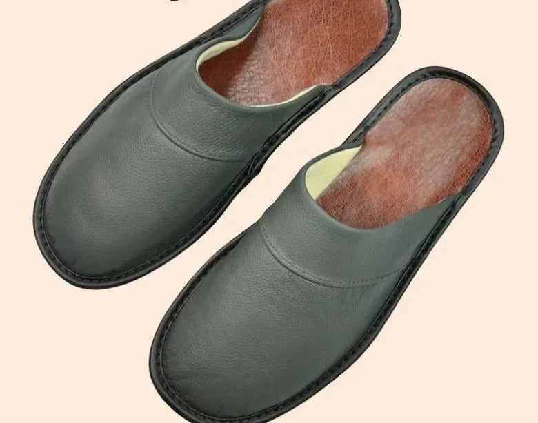 Men's burgundy faux leather slippers for indoor and outdoor