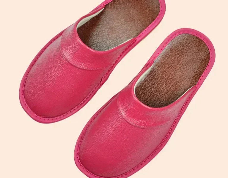 Men's burgundy faux leather slippers for indoor and outdoor