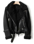Women's brown faux leather jacket with sherpa lining