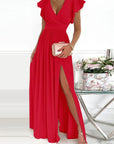 Lena | Long Sleeve Maxi Dress Ruffled V Neck 0